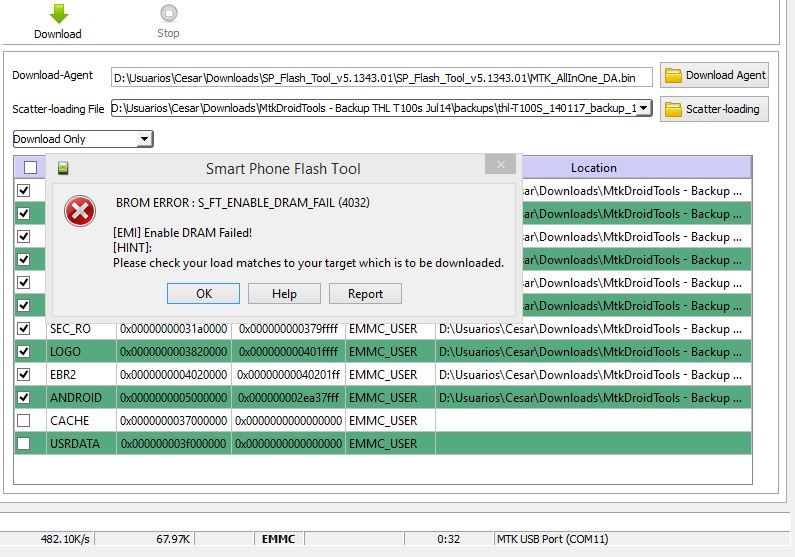 T100S Muerto y DRAM Failed en SP FlashTool